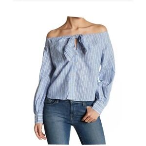 FREE PEOPLE Hello There Beautiful Off Shoulder Linen Top Womens S Beach Nautical